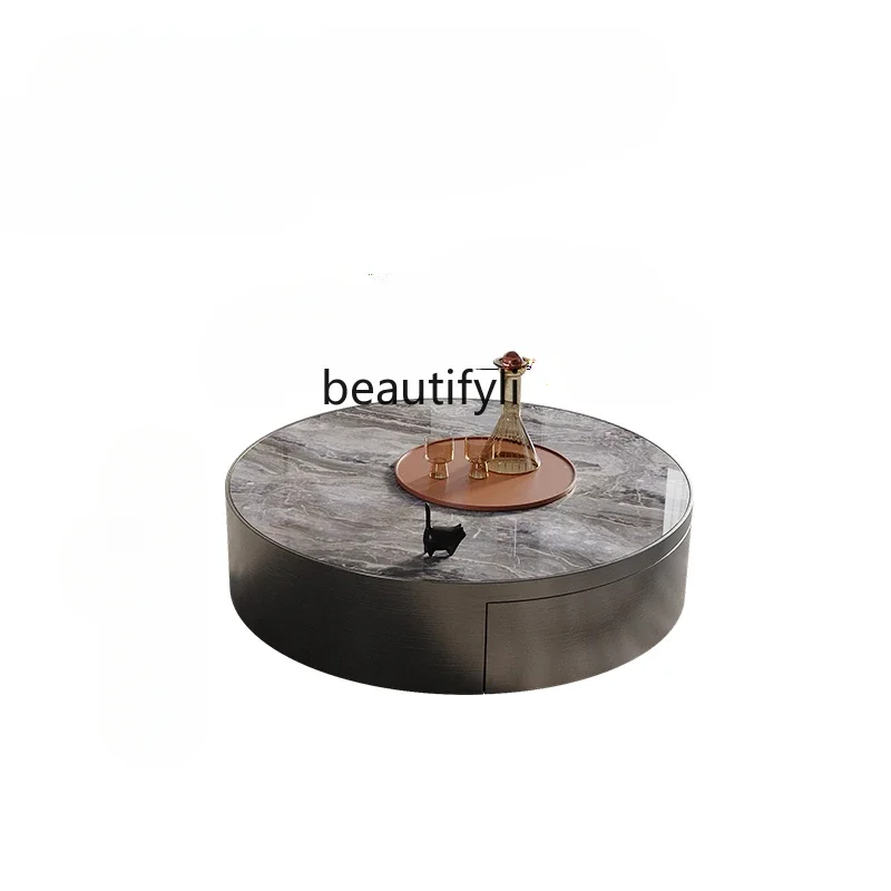 

A16 Italian Style Light Luxury Modern Minimalist Stone Plate Coffee Table round Size Assemblage Zone Drawer Creative Designer
