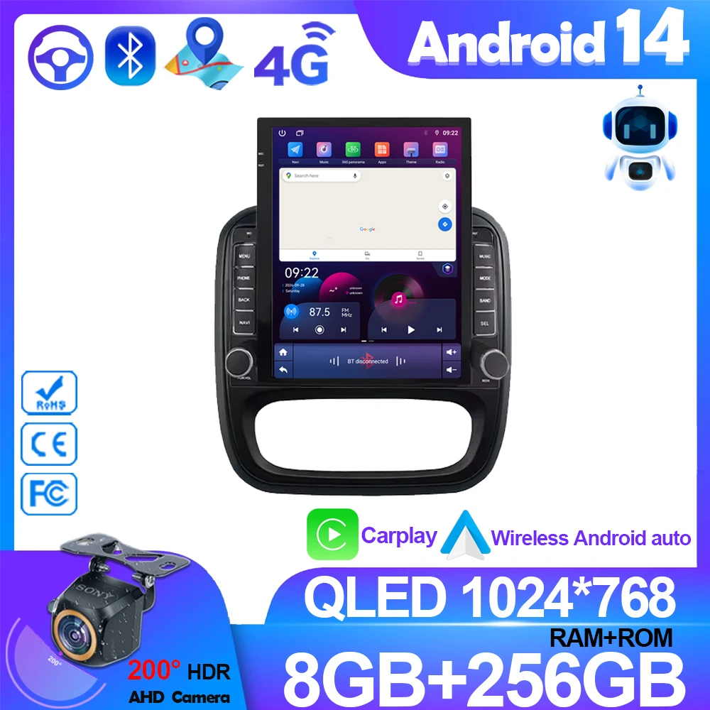 Android 14 Auto Car Radio For Renault Traffic 3 2014-2021 For Opel Vivaro B 2014-2018 Multimedia Video Player Navigation GPS DSP