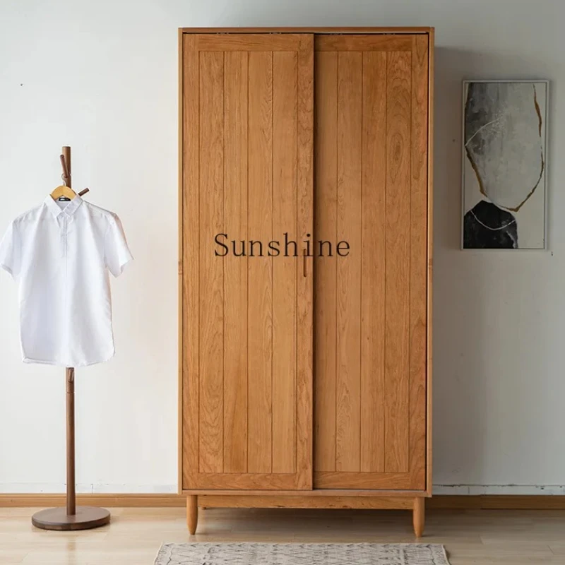 

Practical small apartment cherry wood bedroom wardrobe storage sliding door