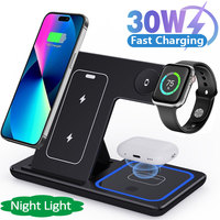 Portable 3-in-1 Wireless Charger Stand Phablet Fast Charging Station for iPhone 16 15 14 13 Pro Max Apple Watch 9 8 7 Airpods