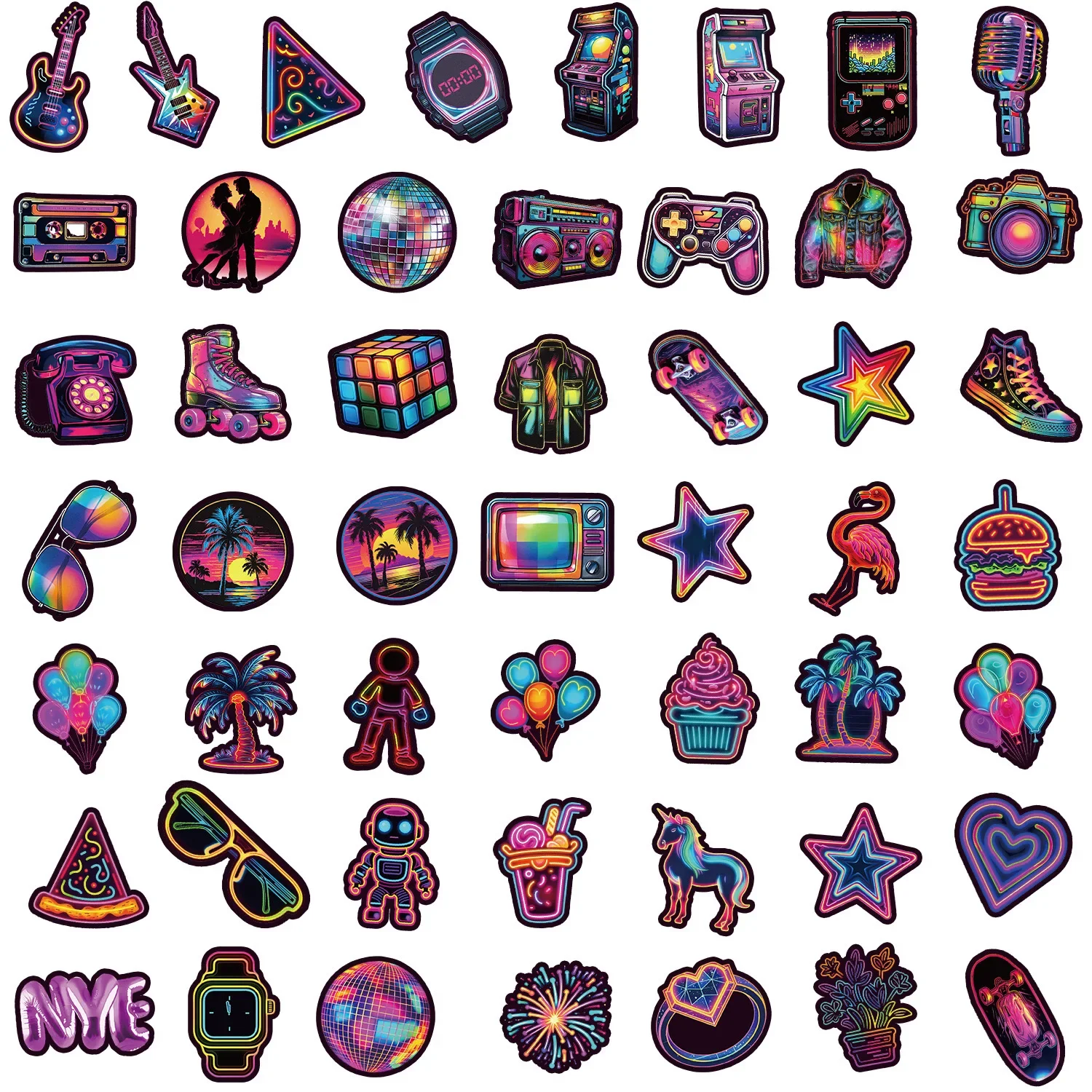 10/50Pcs Graffiti Neon Light Stickers Laptop Phone Case Luggage Car Motorcycle Bike Scooter Vinyl Waterproof Decals Sticker