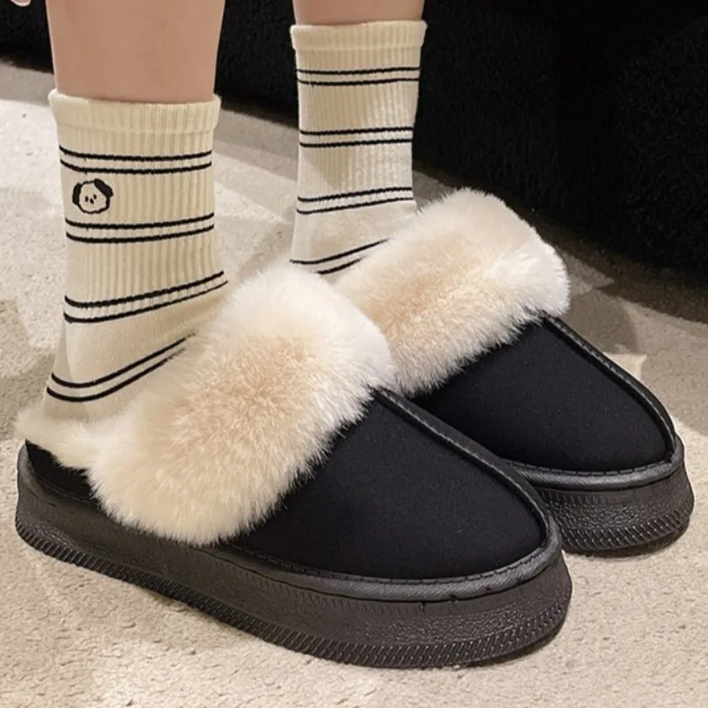 Zapatillas planas de punta redonda de lujo para mujer, mulas sin cordones Retro de boca poco profunda, para caminar al aire libre, compras, botas de nieve para invierno, 2025