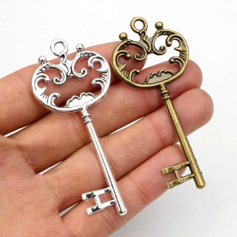 5pcs Charms Vintage Cute Key 68x30mm Antique Silver Color Bronze Plated Pendants Making