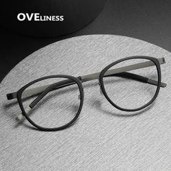 2024 Titanium Glasses Frame for Men Women Vintage Retro Round full Eyewear Screwless Eyeglasses Frame full Spectacle