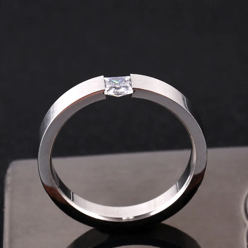 Titanium Steel Rings for Women Minimalist Silver Color Zircon Ring Men Fashion Jewelry Frosted Scratched Free Wholesale KBR180