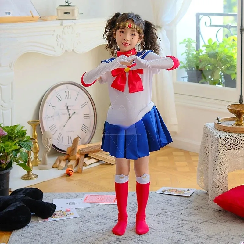 Anime Water Ice Moon Cos Costume Halloween Moon Cute Usagi Sailor Uniform Short Dress Usagi Tsukino Cosplay Costumes Gloves
