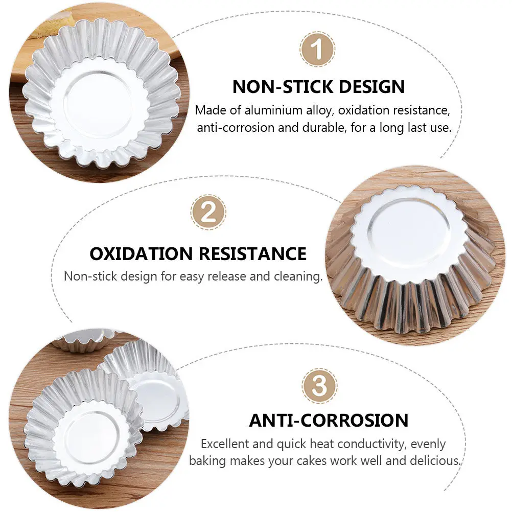 46Pcs Oxidation Resistant Aluminum Alloy Tart Molds Nonstick Quick Heat Conductive Baking Cups for Egg Tarts Muffins Desserts