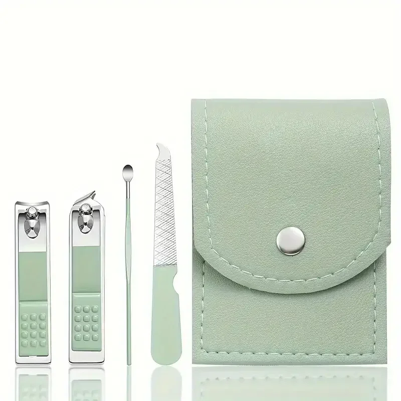 Set da vacanza per tagliaunghie da 4 pezzi, forbici per unghie a lama dritta in acciaio inossidabile, raccoglitore per orecchie, kit di attrezzi per tagliare le unghie dei piedi e