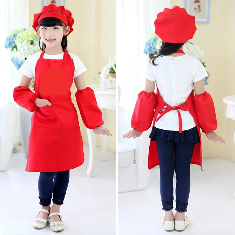 12 Piece Children's Chef Hat Apron Set, Boy and Girl Apron Children Adjustable Cotton Apron Kitchen Apron Belt