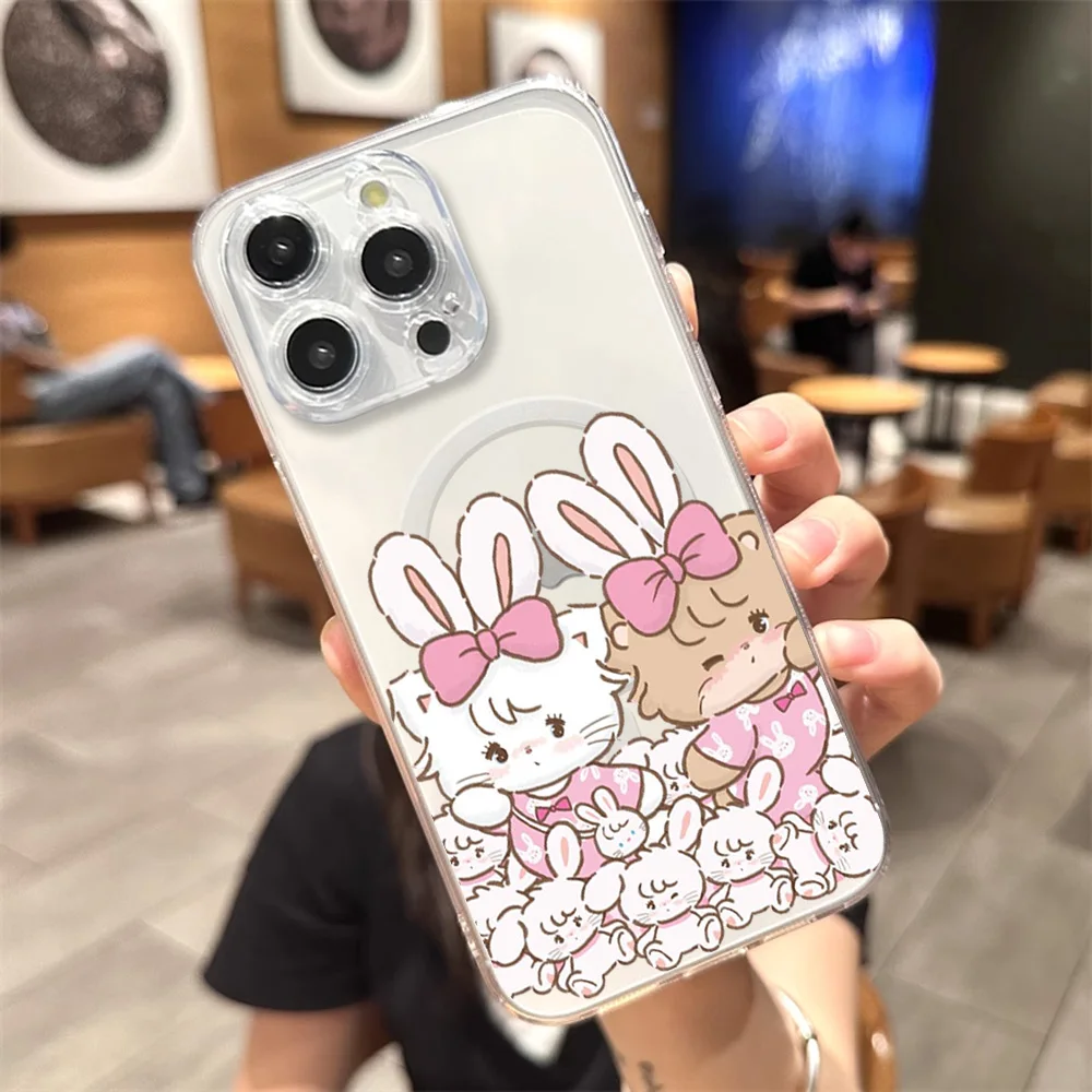 Cute Mikko Kawaii Phone Case for iPhone 12 11 13 14 15 16 Max Pro Plus Transparent Magsafe Magnetic Wireless Cover