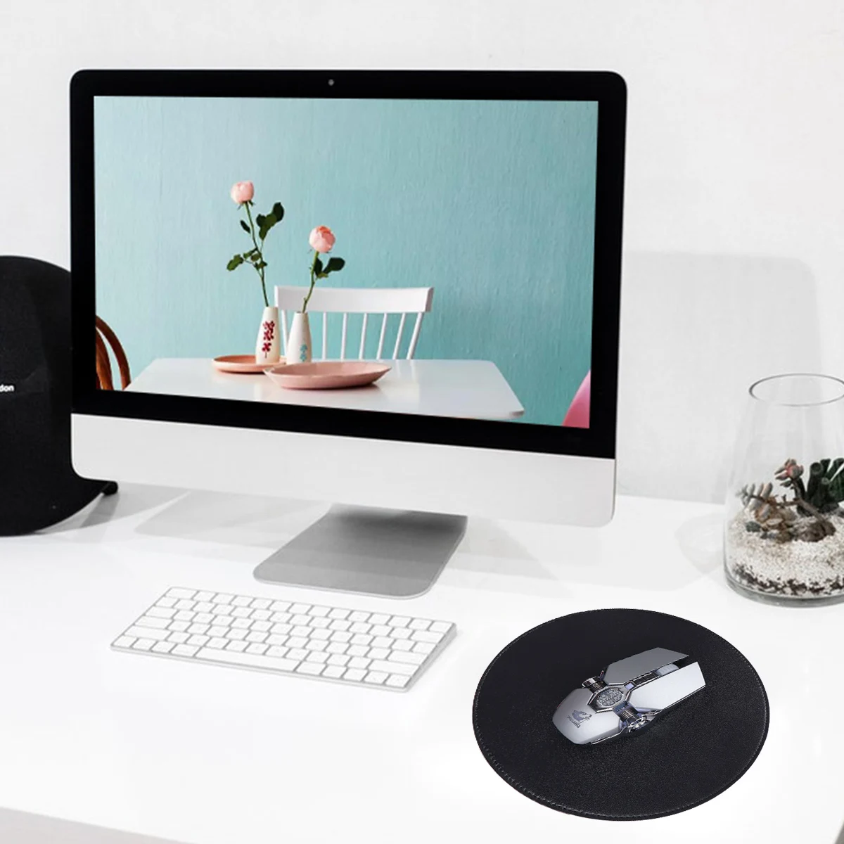 

Round Mouse Pad Laptop Gaming Desktop Mat with Cushion Microfiber Office