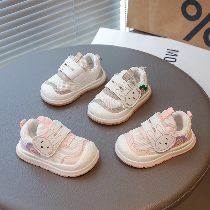 

Детская спортивная обувь с милым кроликом, милые детские туфли на плоской подошве с круглым носком, осень 2023, новые прогулочные туфли принцессы для малышей на липучке