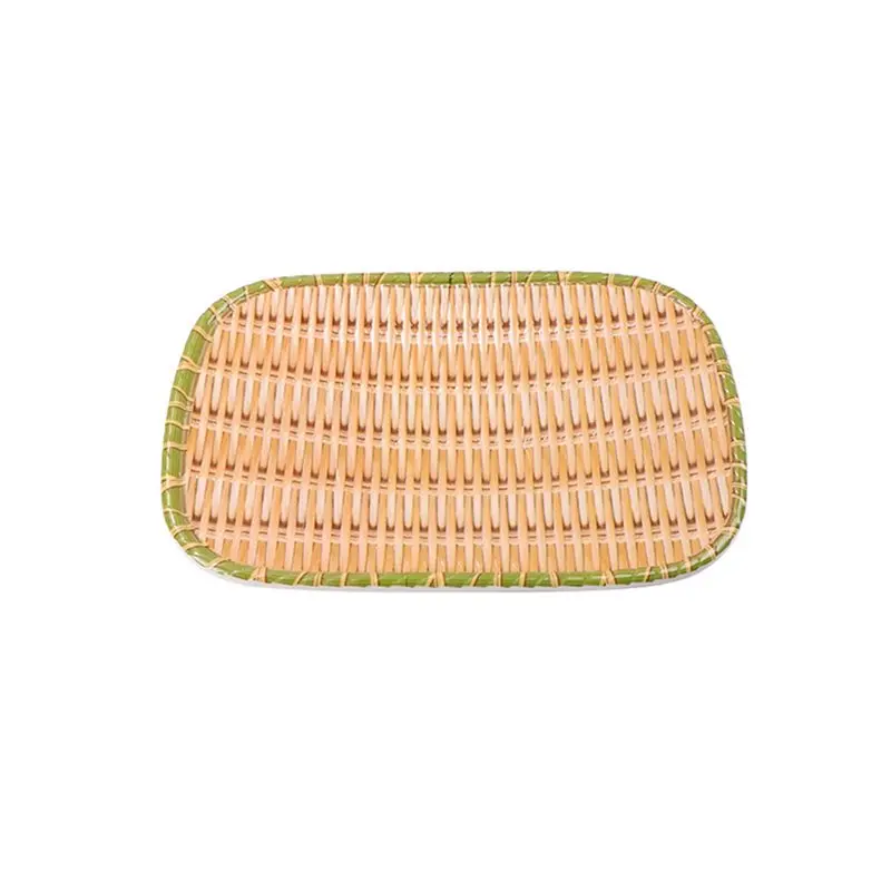 ALIM-Bamboo Weave Melamine Hot Pot For Restaurant Use Green Barbecue Serving Dish Vegetable Plate Multiple Styles L