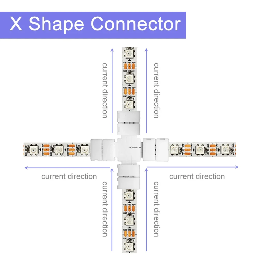 L T X Shape Free Soldering LED Strip Connector 2PIN 3PIN 4PIN 5PIN Corner Connect For 10mm WS2811 WS2812 5050 RGB Light Tape