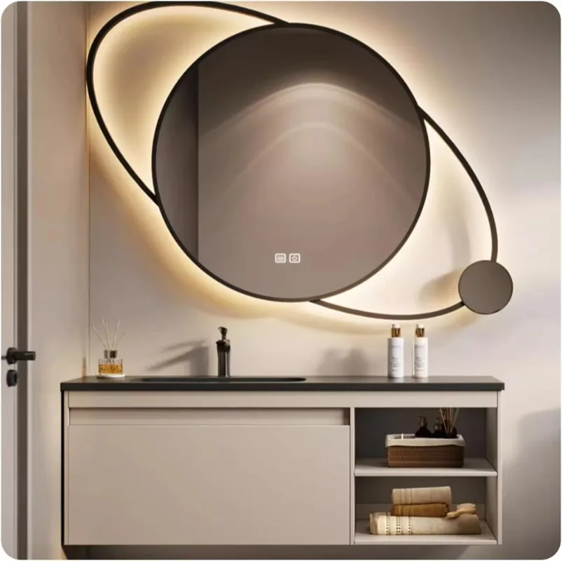 Bathroom Planet Shape Smart LED Defogging Mirror SS Framed Glass for Wall Decorations and Hotel Usage