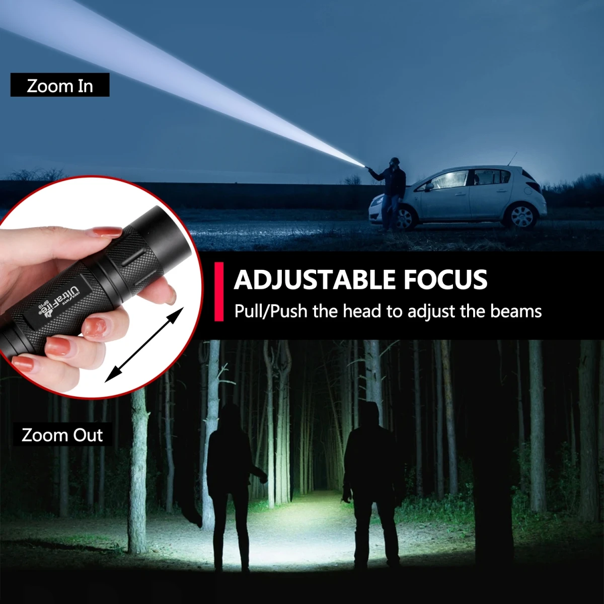 UltraFire SP10 Mini Zoomable Flashlight Super Bright 800LM AAA EDC LED Flashlights 18650 Rechargeable Torch Light Emergency Lamp