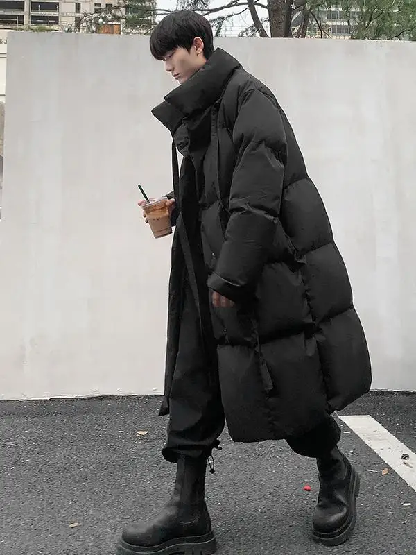 

Bla Mid-Length Thiened Winter Coat for Men Knee-Length Cotton Jaet Warm Windproof Youth Faion Loose Fit Hooded