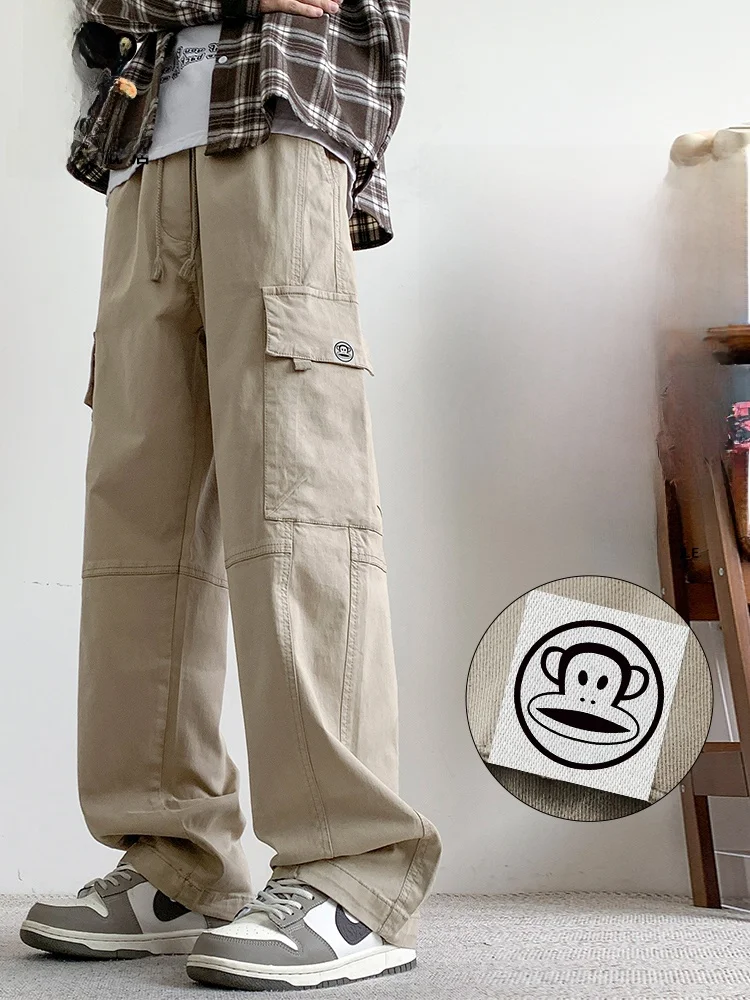 

Мужские рабочие брюки PaulFrank в американском ретро-стиле из чистого хлопка, свободные прямые повседневные брюки, осенний сезон, удобные, дышащие