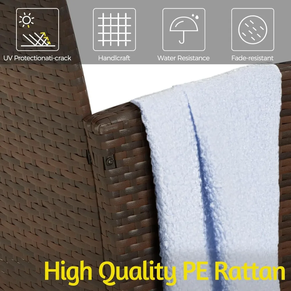 4 Piece Outdoor Furniture Set, Patio Wicker Sectional Sofa with Tempered Glass Coffee Table and Cushions, Rattan Conversation