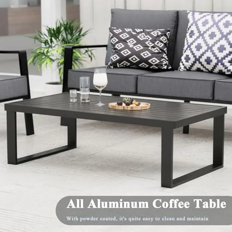 Set furnitur teras luar ruangan, 4 buah Set percakapan aluminium, Sofa berbagian dengan bantal 5.5 ", 5 dudukan dengan meja, abu-abu