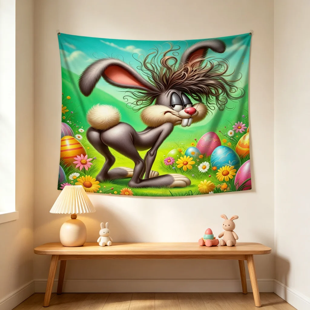 1PC Cartoon Rabbit Print Backdrop Banner, Bedroom Living Room Photo Background, Polyester Wall Hanging, Home Decor, Wall Art