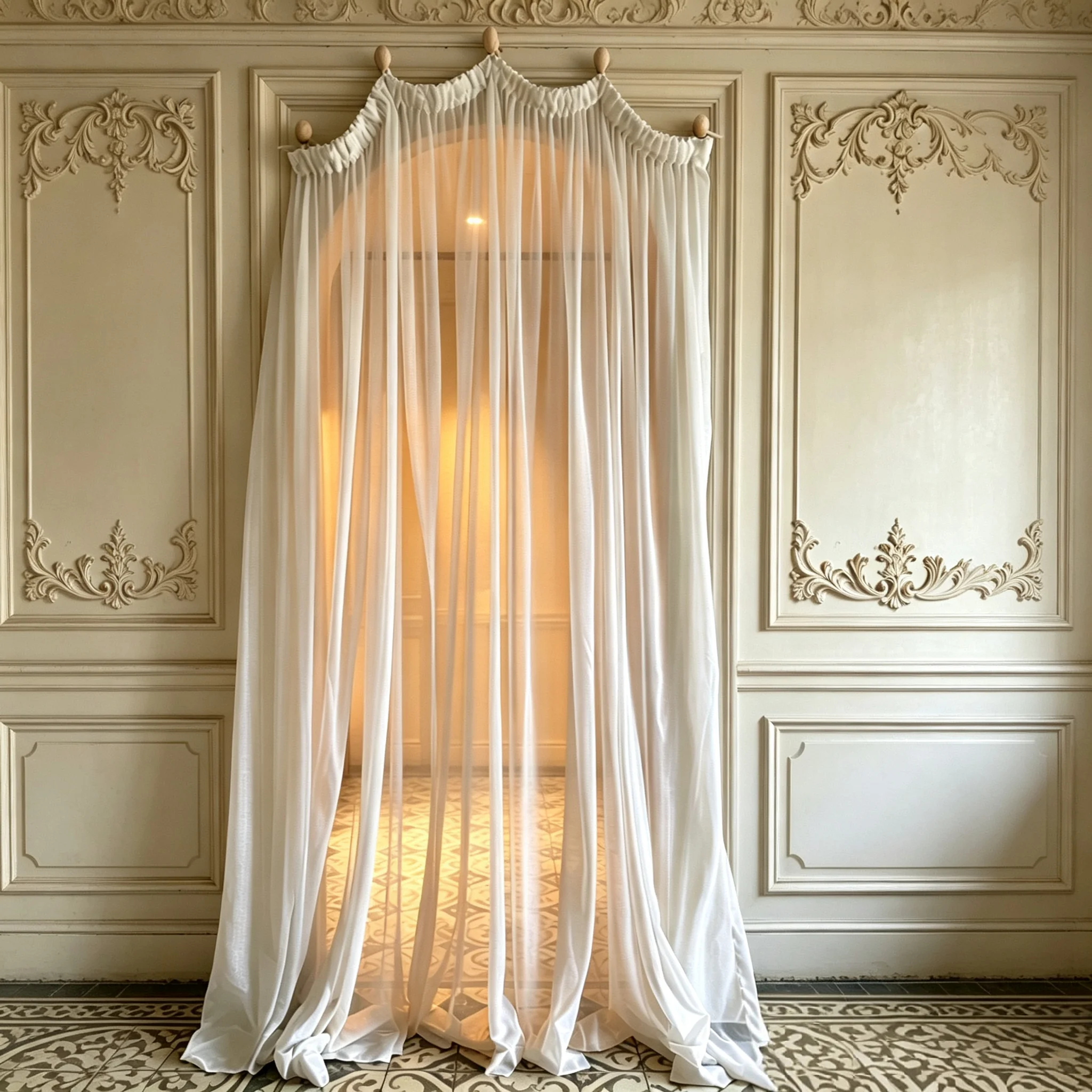 Custom Size European Retro Cotton Linen Tulle Arched Partition Sheer Curtains for Living Dining Room Bedroom Door Window Decor