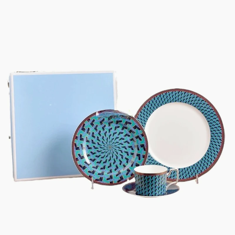 

Bone porcelain plate with coffee cup and saucer set 4-piece set, high-end hotel western food plate coffee cup