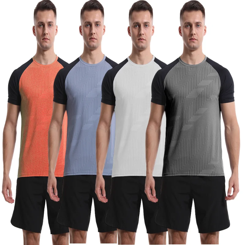 

2024 Summer Fashion Contrast Round Neck Short sleeved Men's Sports Outdoor Running T-shirt Moisture Absorbing and Breathable To