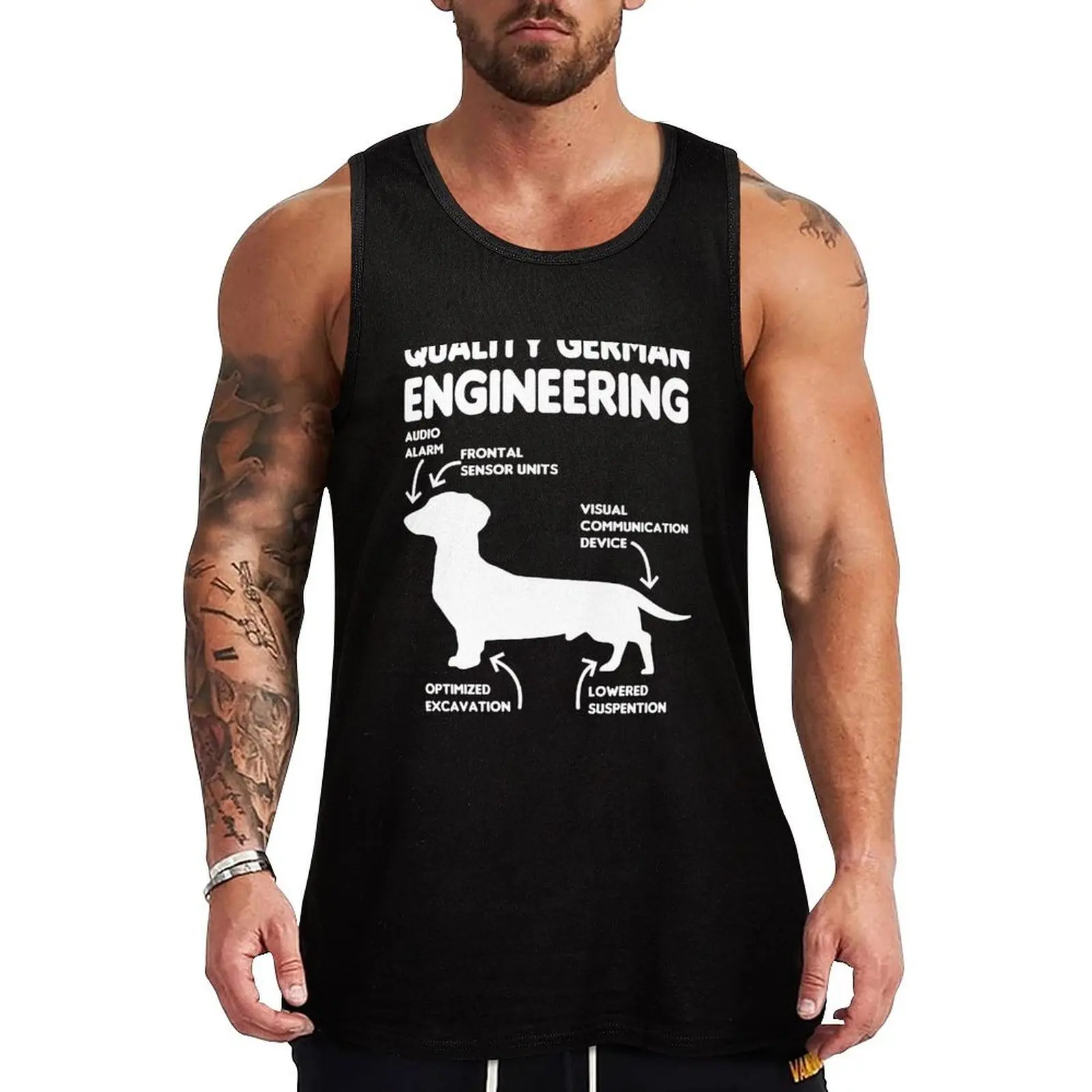 

Quality German Engineering - Dachshund Tank Top Modern Print Tank Top Contemporary Graphic Shirt