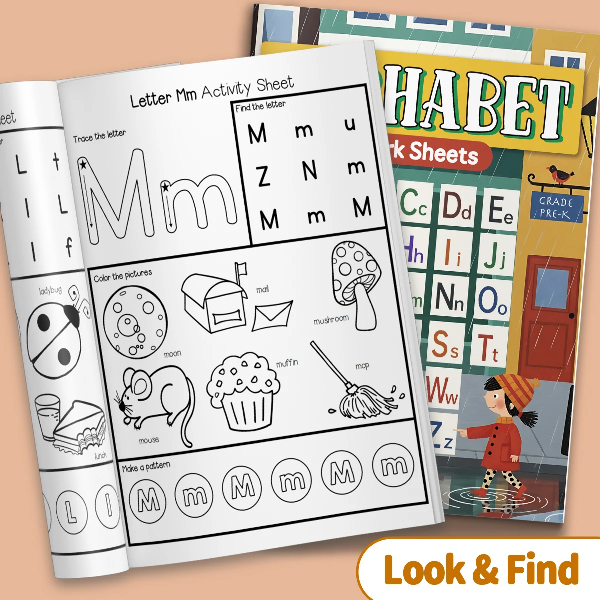Children's alphabet coloring book, cute cartoon patterns, preschool early education workbook, boost your baby's hands-on skills