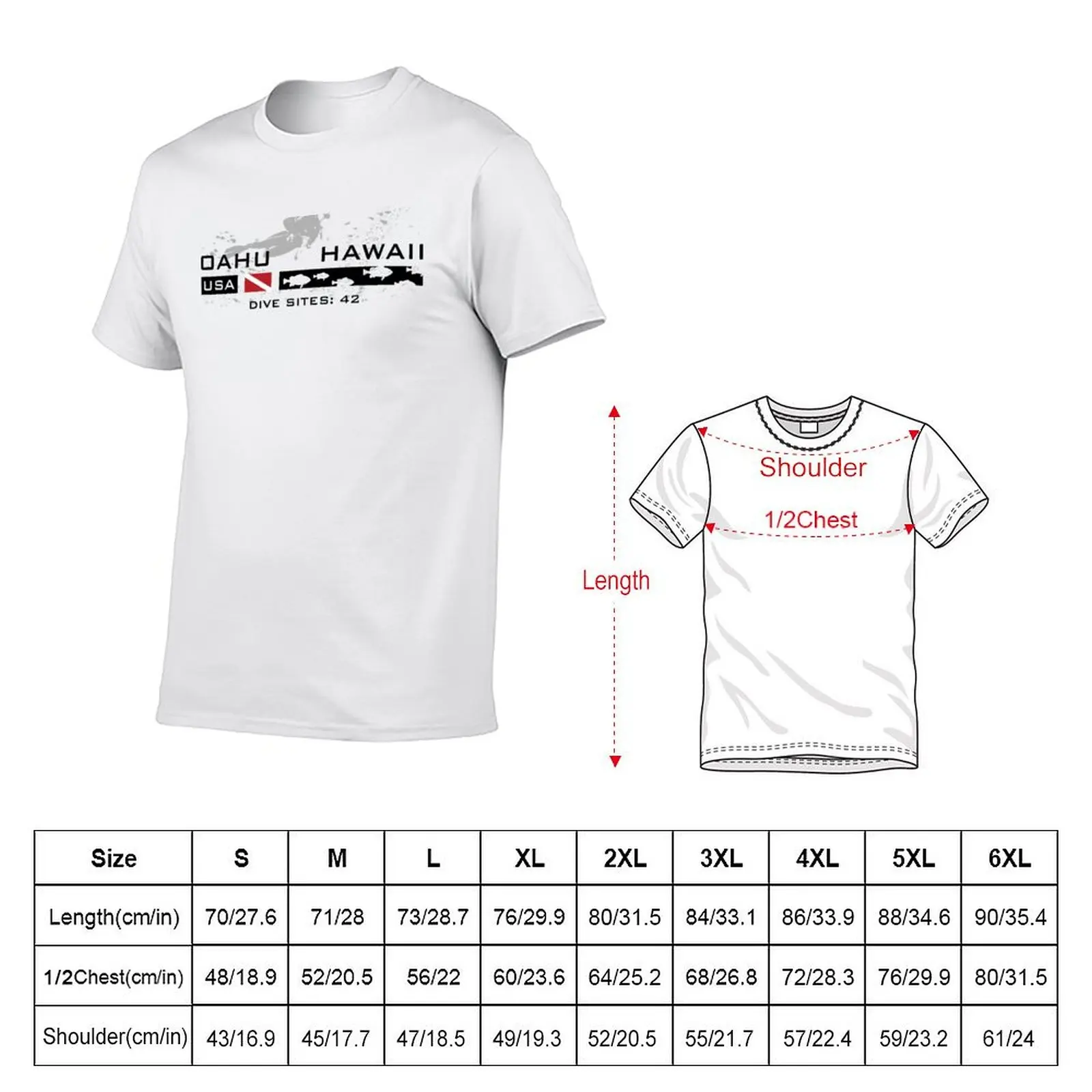 Scuba Diver Oahu Hawaii T-Shirt Casual Pattern Print Tee Shirt
