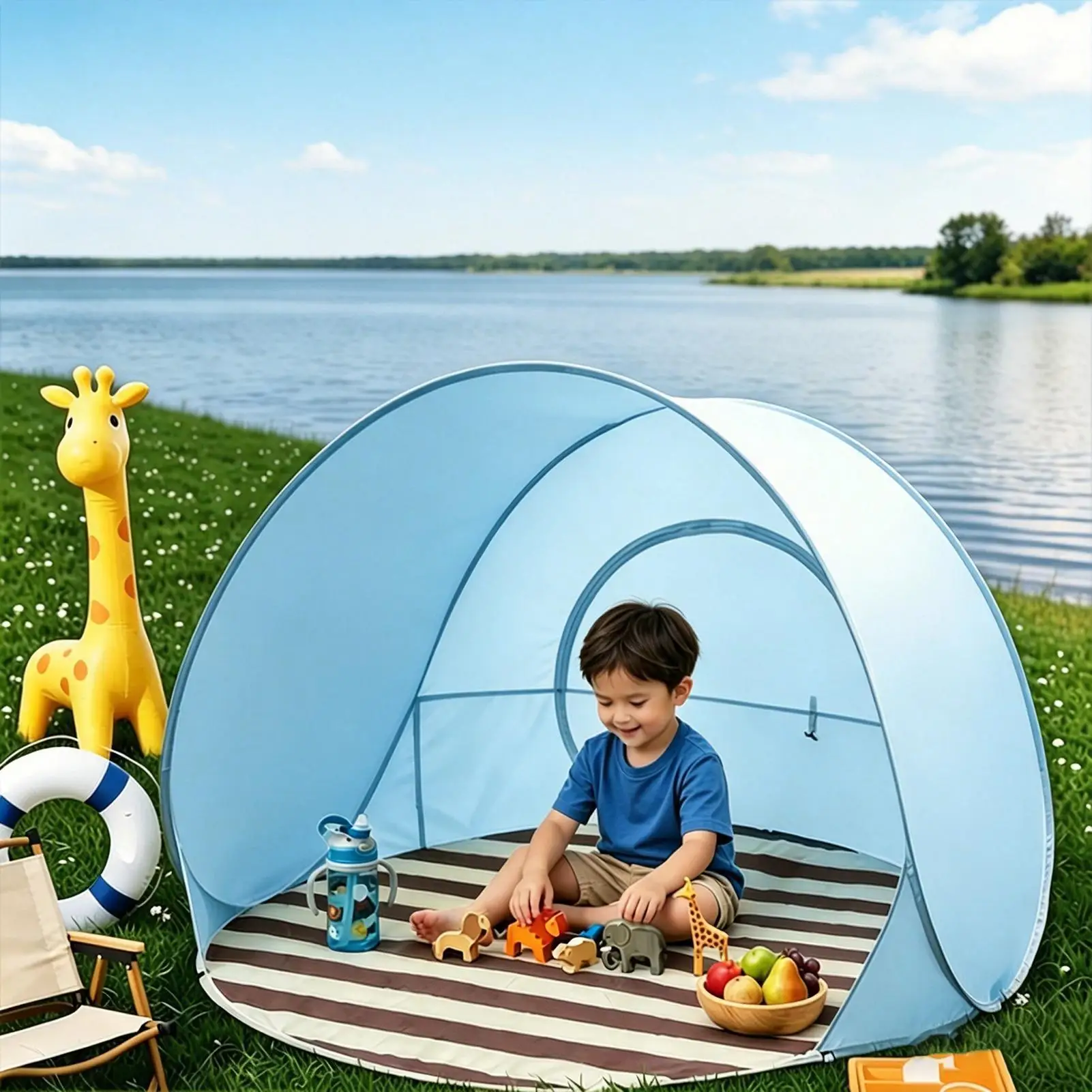 Reusable Outdoor Portable Camping One Click Open 2-3 People Tent Large Space Sunshade Beach Sun Shelter Tent Garden Beach Tent
