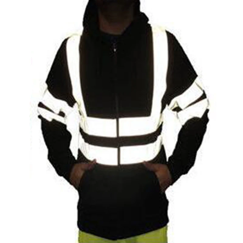 Stylish Men's Zip Up Hoodie with Reflective Stripe Long Sleeve Hooded Shirt for Autumn [Yellow/Black/Lime/Orange]