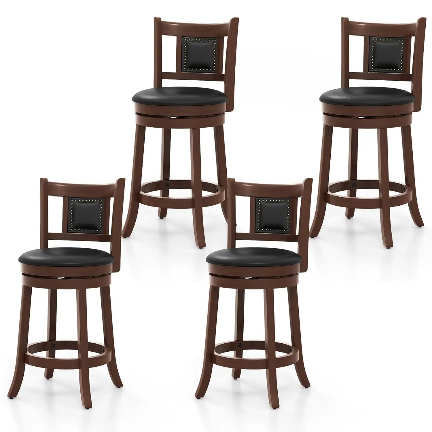 

Набор из 4 поворотных барных стульев высотой 30,5 дюйма - 360 градусов ° Вращающиеся барные стулья из искусственной кожи с подголовником и подставкой для ног, на заказ