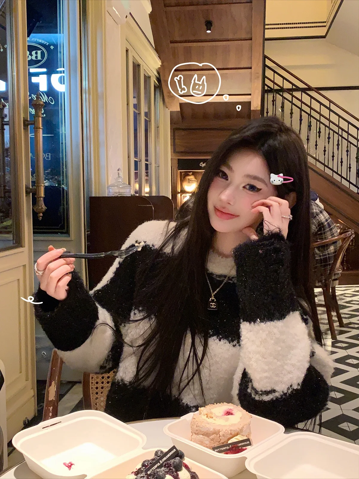 

Chien Women's Long Sve Knitted Wool Sweater Striped Loose Fit Winter Casual Faion Polyester Blend round Ne Top