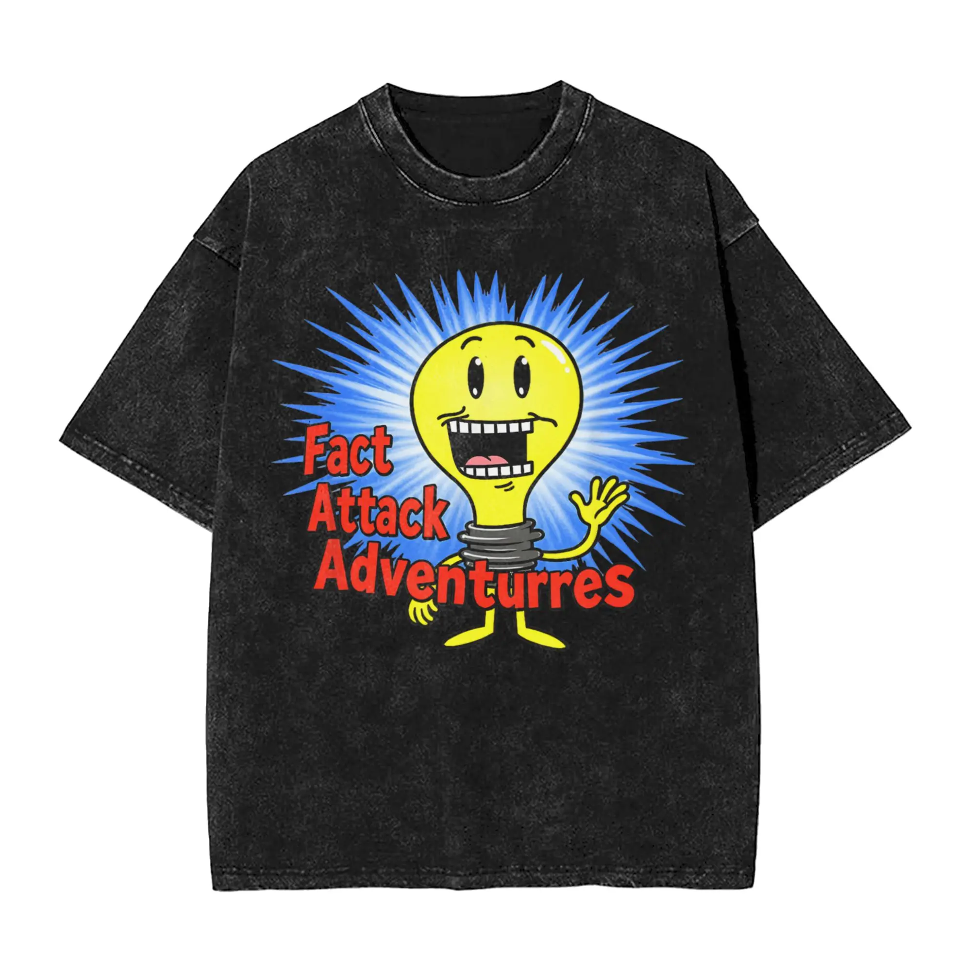 Funny Light Bulb Fact Attack Adventures  T-Shirt Men O Neck Pure Cotton Washed T Shirt  Short Sleeve Tees Original Clothes