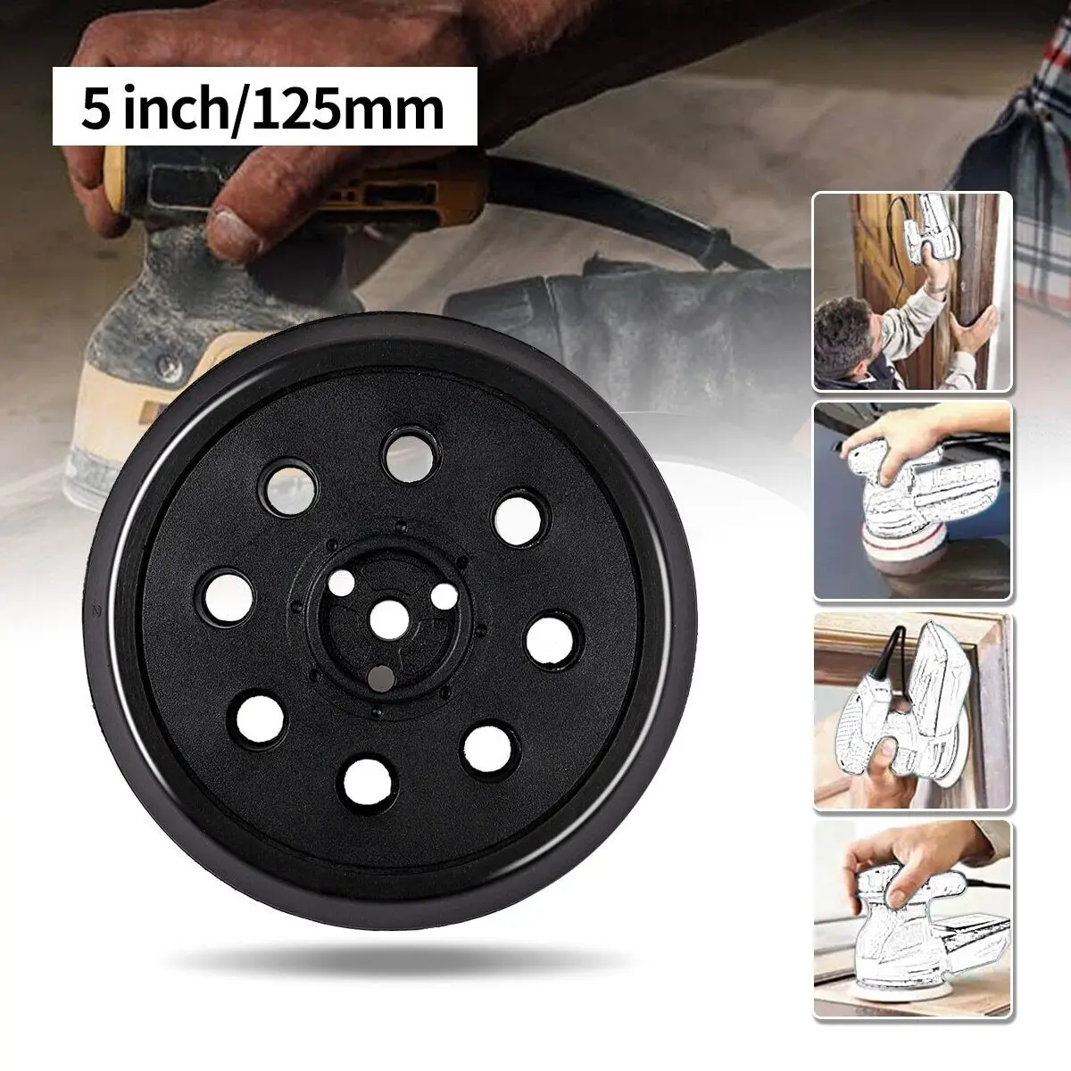 125mm 5 Inch Sander Pad 8-Holes 3/4 Nails Backing Sanding Disc Pad Hook Loop Sanding Pads for Electric Orbital Sander Polishing