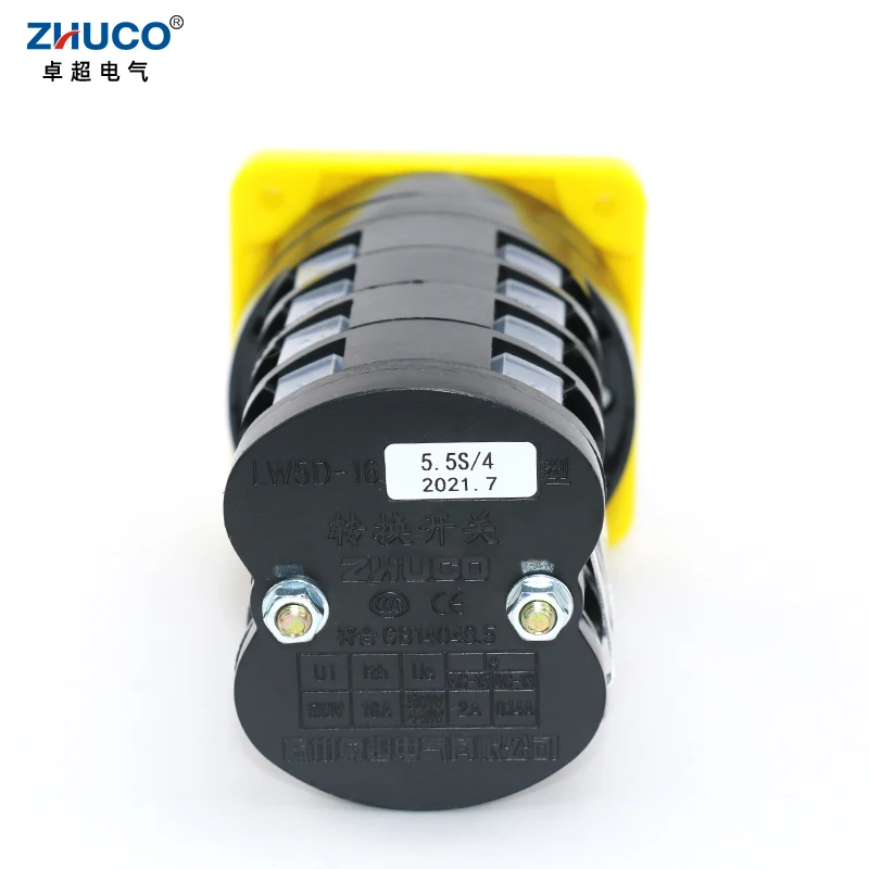 ZHUCO LW5D-16/5.5S.4 16A Three Position Four Pole 16 Screws Electric Rotary Panel Mount Selector Control Changeover Cam Switch