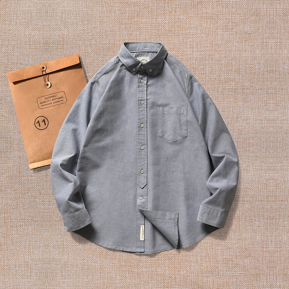 

Осенняя оригинальная рубашка из оксфордской ткани с длинным рукавом, из чистого хлопка, повседневная мужская белая рубашка, приталенного кроя, модная, на пуговицах, молодежная, стильная.