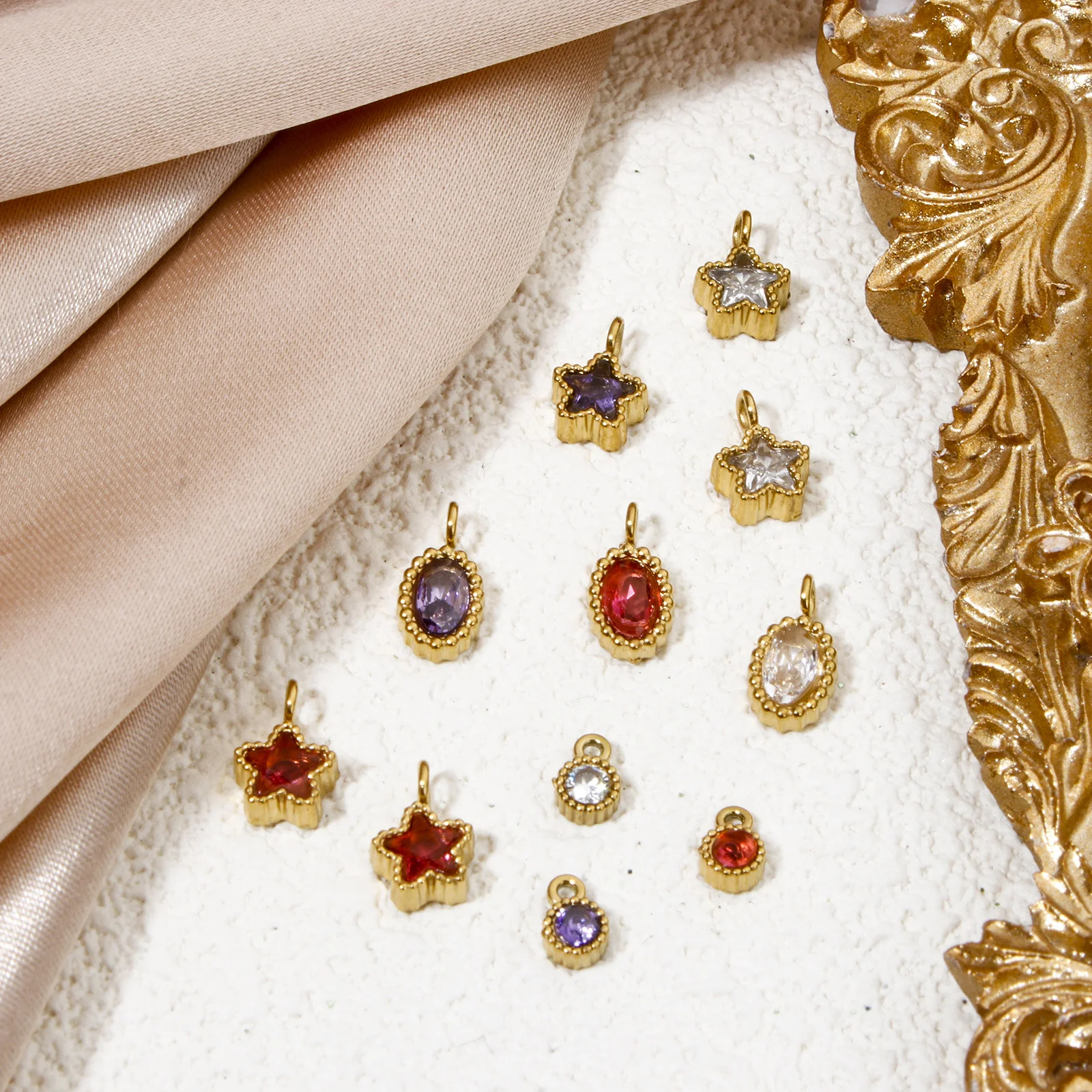 دلاية من حجر الراين متعددة الألوان للنساء ، سحر من الفولاذ المقاوم للصدأ ، لون ذهبي ، جولة ، مجوهرات سوار تصنعه بنفسك ، 1 DIY