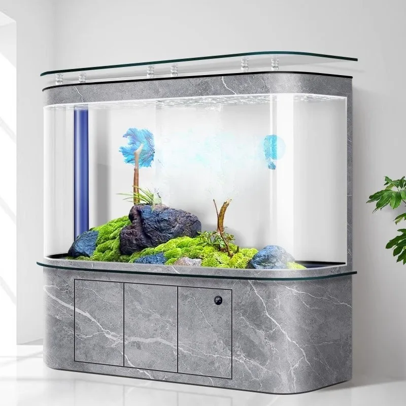 Fish tank, living room, medium and large household, circular arc aquarium against the wall, no water bottom filter, intellige