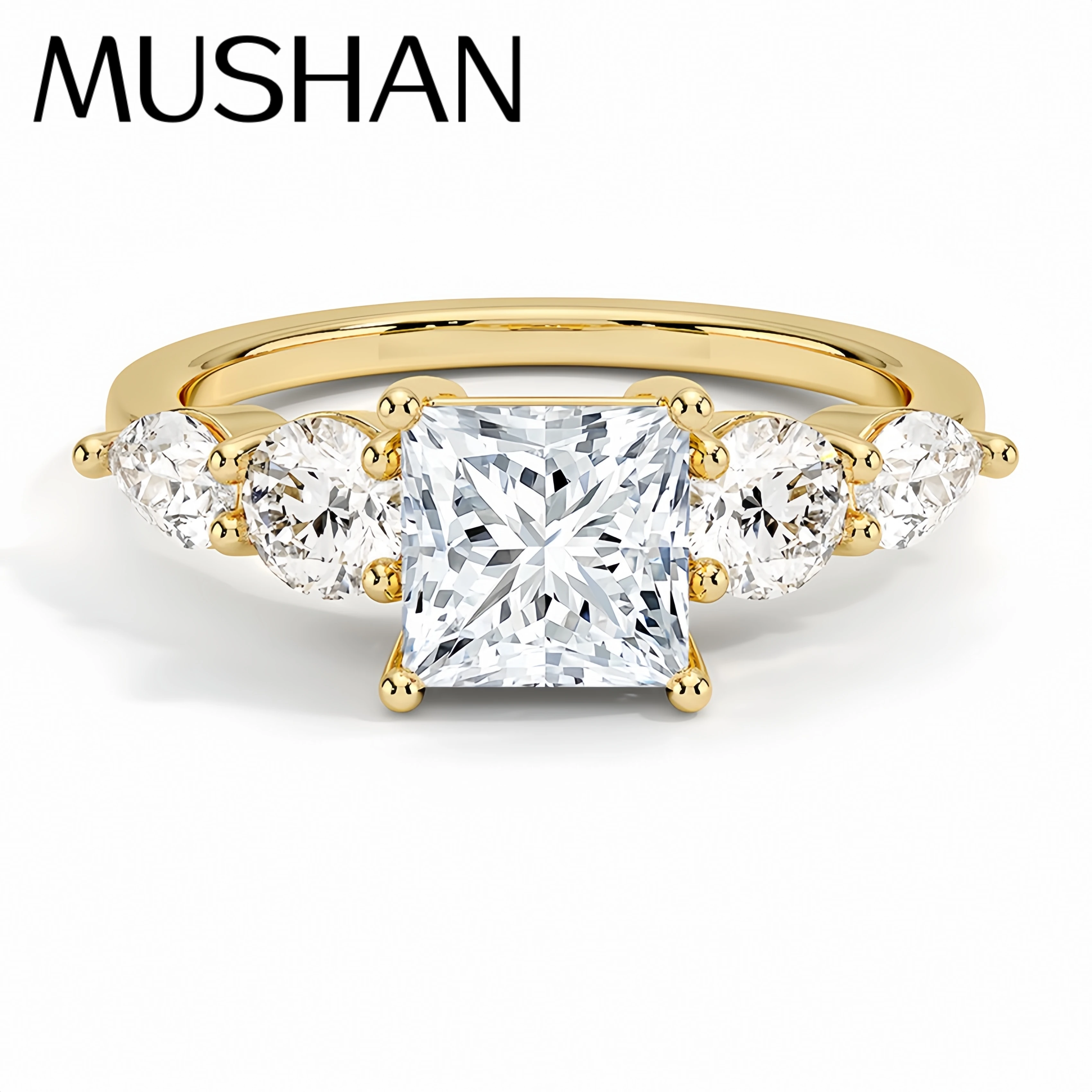 

MuShan Luxury Jewelry 925 Sterling Silver Ring Moissanite Minimalist Ring for Friend 18K Gold Plated MST Patent Fine Jewellery