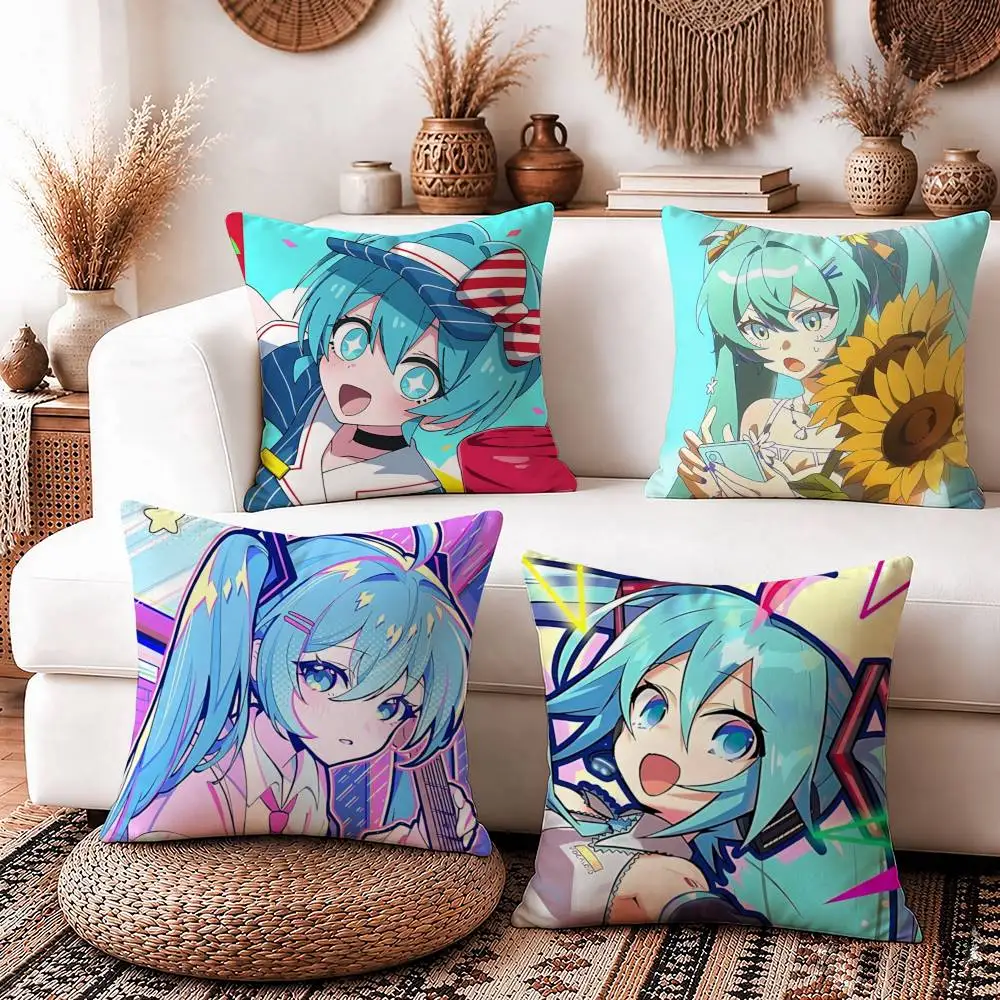 PJSK Singer M-Miku Art Square Sofa Pillow Cover Solid Color Living Room Home Decor Cushion Case