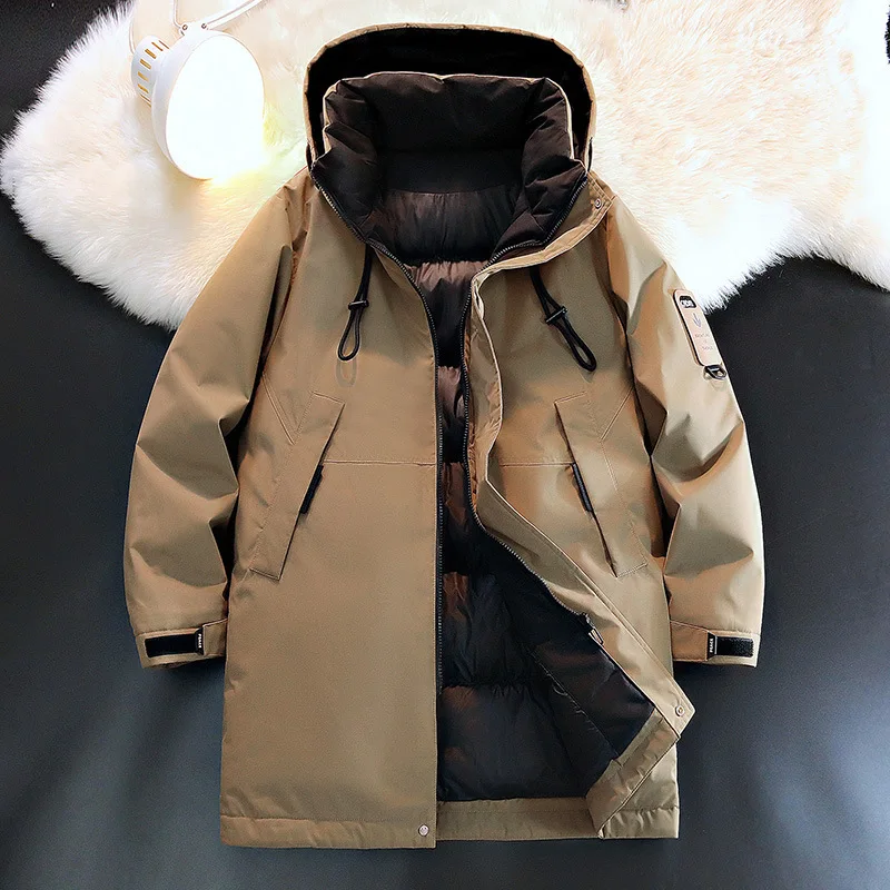 

Winter New Fashion Men's Solid Color Simple Basic Casual Trendy Long Sleeve Hooded Quilted Coats Male Long Parkas Clothes Tops