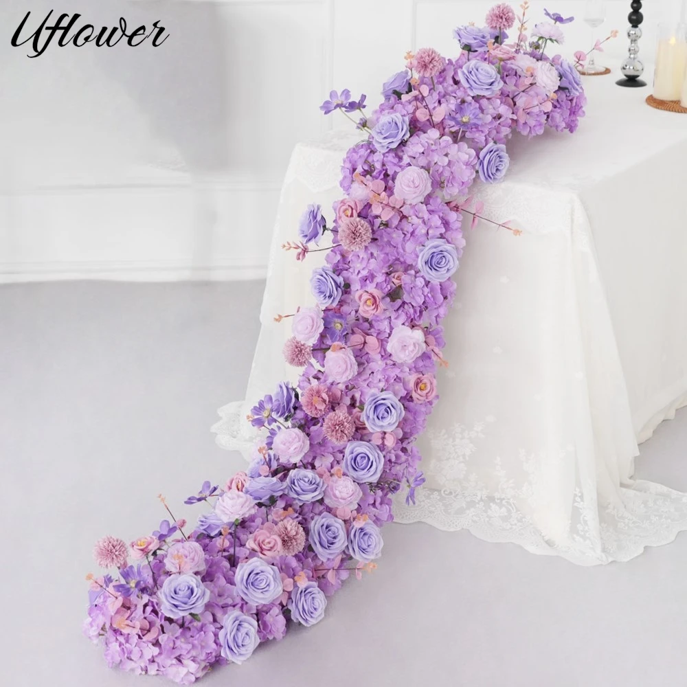 

Uflower 200cm Purple Artificial Flowers Wedding Decoration Table Long Runner Flower Row Backdrop Arrangement Wall Arch Decor