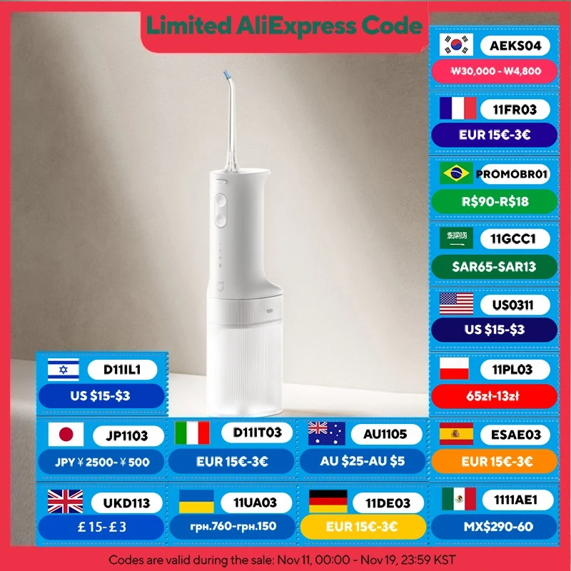 

XIAOMI MIJIA Electric Oral Irrigator2,IPX7 Waterproof Rating,200ML Water Tank,3 Frequency Conversion Modes,Water Flosser Dental