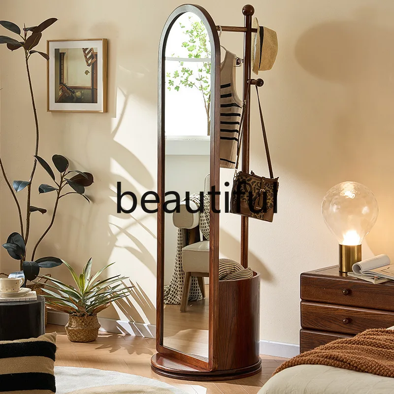 

Solid wood coat rack Multifunctional storage rack with mirror B & B hotel Hanging hanger