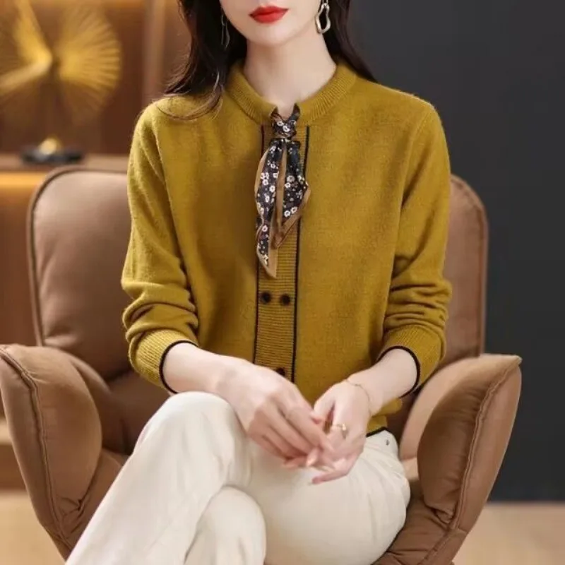 Oansatz Schnürung Stricken Bodenbildung Shirt Frauen Herbst Winter Elegante Temperament Einfarbig Pullover Trend Alle-spiel Strickwaren Tops