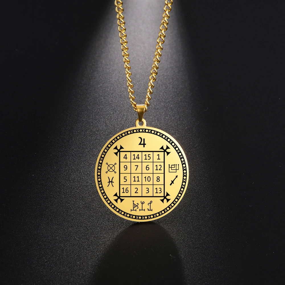 LIKGREAT Saturn Jupiter Solomon Necklace Magic Square Talisman Stainless Steel Occult Pendants Jewelry Christmas Present