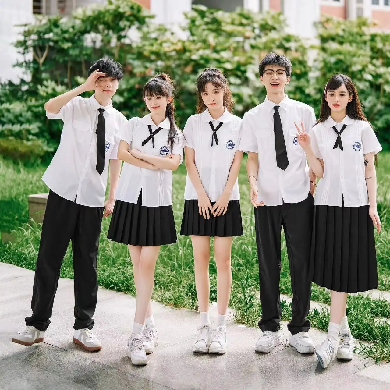 Taiwan School Uniform Set Junior And High School Student JK Uniform White Shirt College Graduation Photo Summer Class Uniform